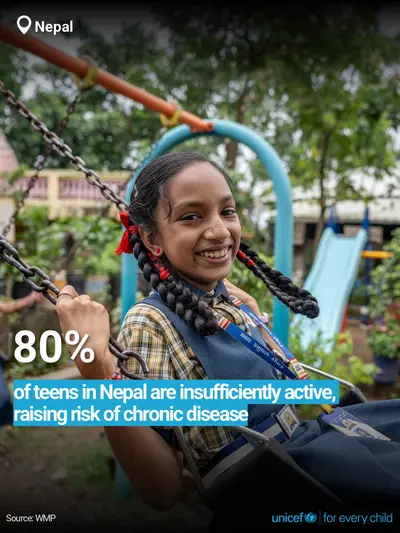 Adolescent physical activity tile for Nepal, Bold number · English