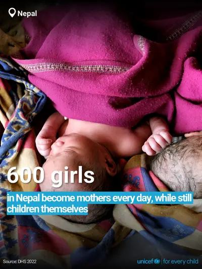 Adolescent motherhood tile for Nepal, Bold number · English