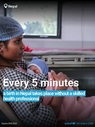 Skilled birth attendance tile for Nepal, Bold number · English