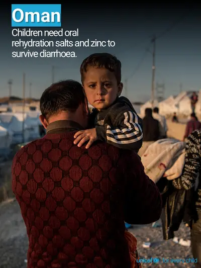 Oral rehydration salts tile for Oman, Photo · English