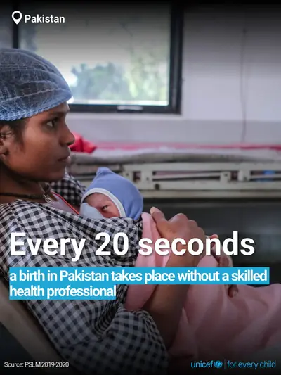 Skilled birth attendance tile for Pakistan, Bold number · English