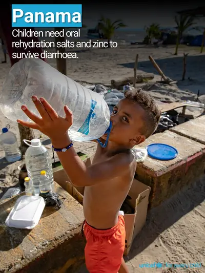 Oral rehydration salts tile for Panama, Photo · English