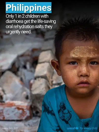 Oral rehydration salts tile for Philippines, Photo · English