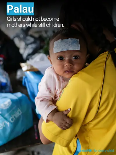 Adolescent motherhood tile for Palau, Photo · English