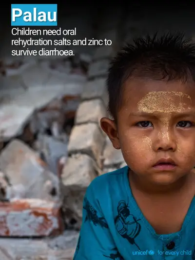 Oral rehydration salts tile for Palau, Photo · English