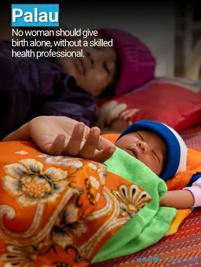 Skilled birth attendance tile for Palau, Photo · English