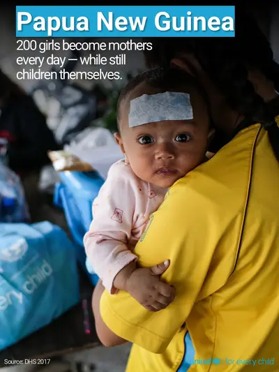 Adolescent motherhood tile for Papua New Guinea, Photo · English