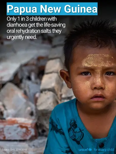 Oral rehydration salts tile for Papua New Guinea, Photo · English