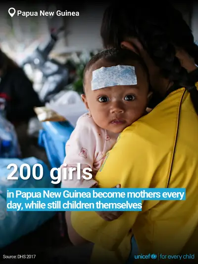 Adolescent motherhood tile for Papua New Guinea, Bold number · English