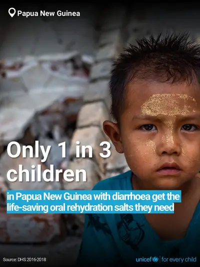 Oral rehydration salts tile for Papua New Guinea, Bold number · English