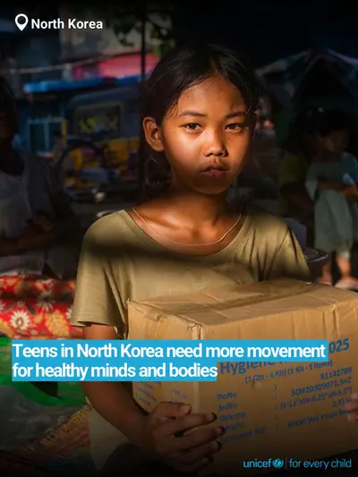 Adolescent physical activity tile for Democratic People's Republic of Korea, Bold number · English