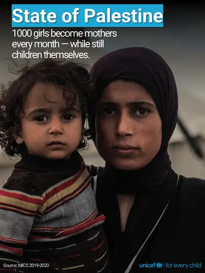 Adolescent motherhood tile for State of Palestine, Photo · English