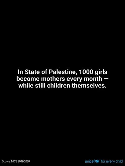 Adolescent motherhood tile for State of Palestine, Text only · English