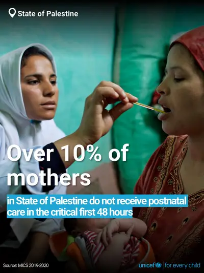 Postnatal care tile for State of Palestine, Bold number · English