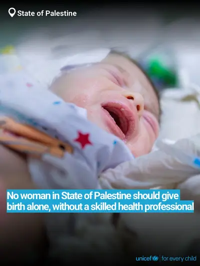 Skilled birth attendance tile for State of Palestine, Bold number · English