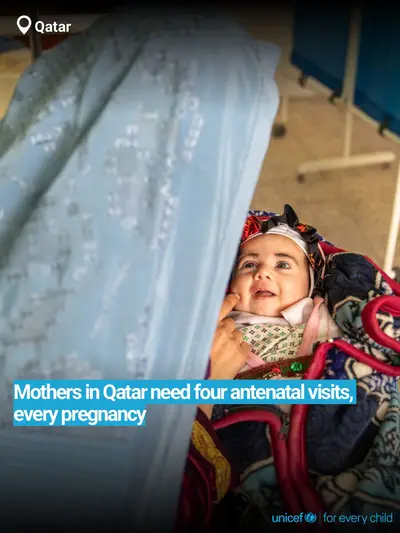 Antenatal care tile for Qatar, Bold number · English