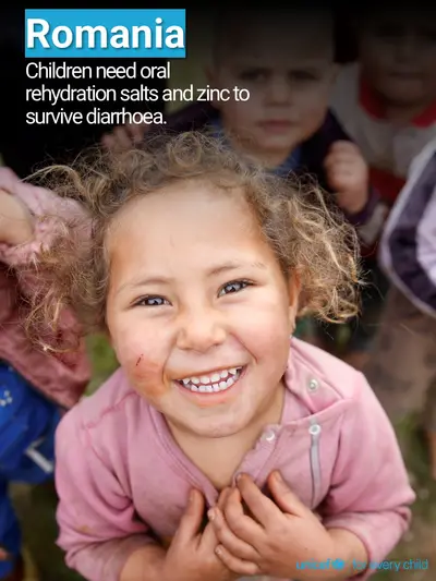 Oral rehydration salts tile for Romania, Photo · English