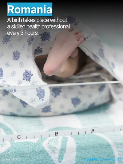 Skilled birth attendance tile for Romania, Photo · English
