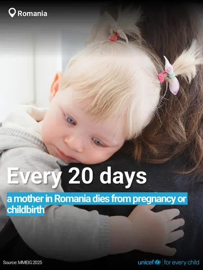 Maternal mortality tile for Romania, Bold number · English