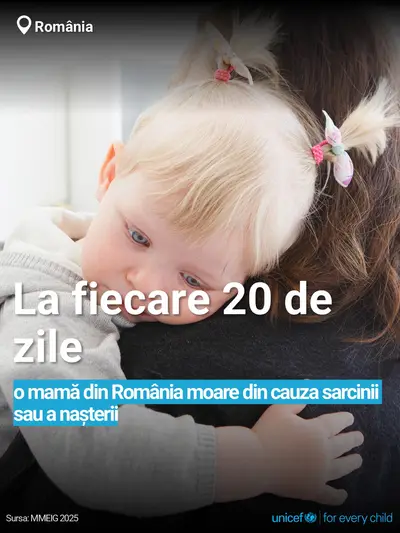Maternal mortality tile for Romania, Bold number · Romanian
