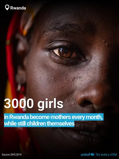 Adolescent motherhood tile for Rwanda, Bold number · English