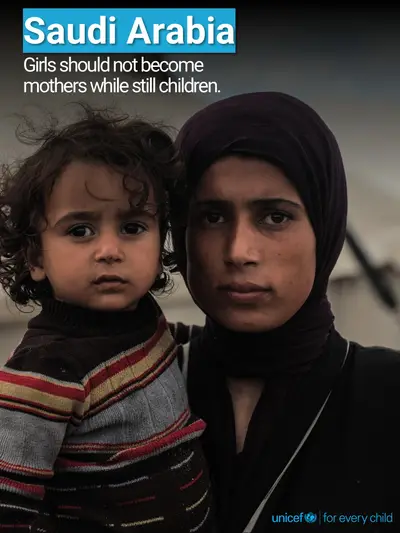 Adolescent motherhood tile for Saudi Arabia, Photo · English