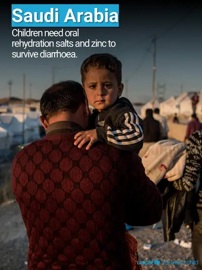Oral rehydration salts tile for Saudi Arabia, Photo · English