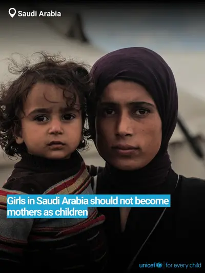 Adolescent motherhood tile for Saudi Arabia, Bold number · English