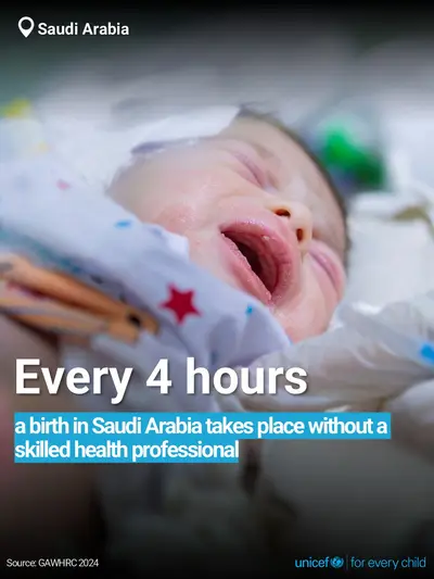 Skilled birth attendance tile for Saudi Arabia, Bold number · English