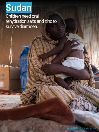 Oral rehydration salts tile for Sudan, Photo · English