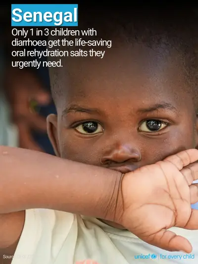 Oral rehydration salts tile for Senegal, Photo · English