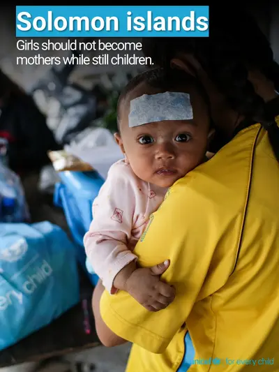 Adolescent motherhood tile for Solomon Islands, Photo · English