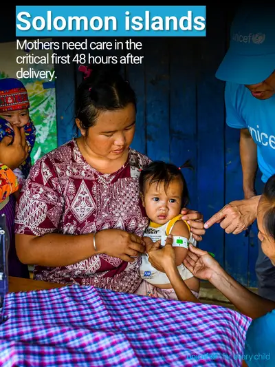 Postnatal care tile for Solomon Islands, Photo · English