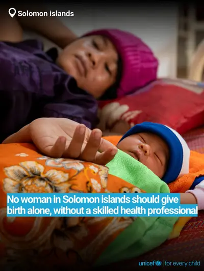 Skilled birth attendance tile for Solomon Islands, Bold number · English