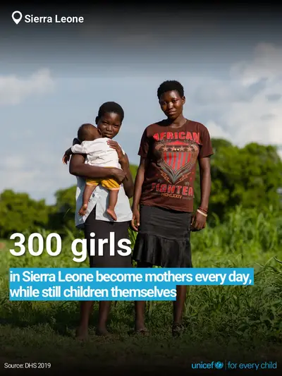 Adolescent motherhood tile for Sierra Leone, Bold number · English