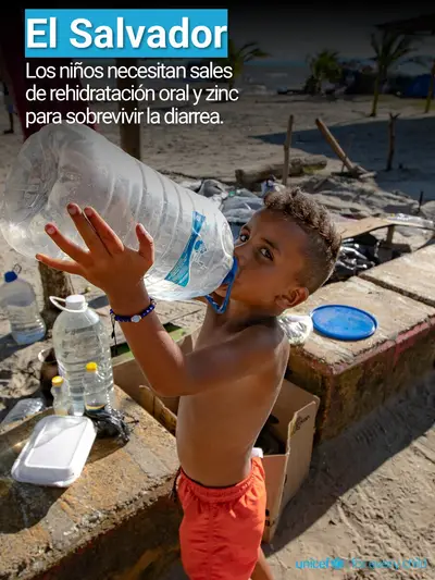 Oral rehydration salts tile for El Salvador, Photo · Spanish