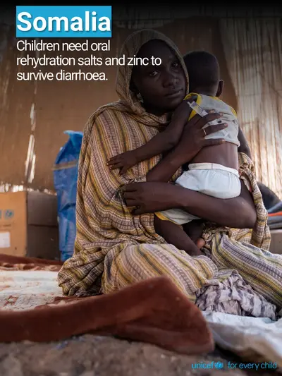 Oral rehydration salts tile for Somalia, Photo · English