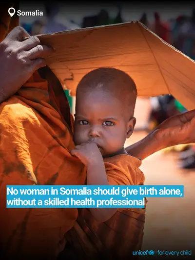 Skilled birth attendance tile for Somalia, Bold number · English