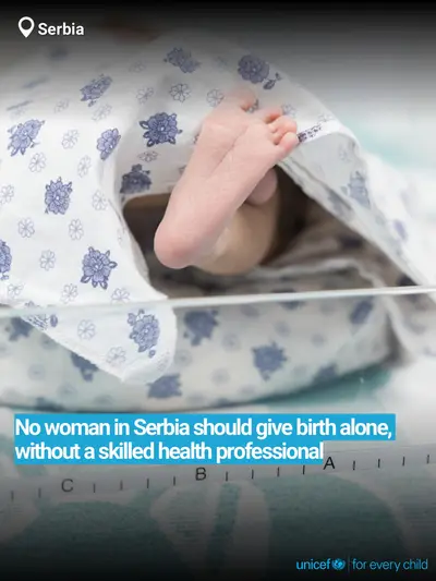 Skilled birth attendance tile for Serbia, Bold number · English
