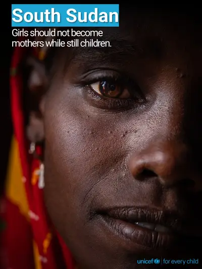 Adolescent motherhood tile for South Sudan, Photo · English
