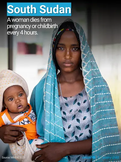 Maternal mortality tile for South Sudan, Photo · English