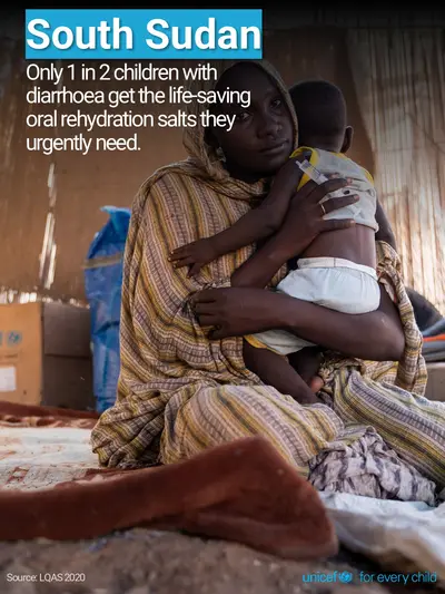 Oral rehydration salts tile for South Sudan, Photo · English
