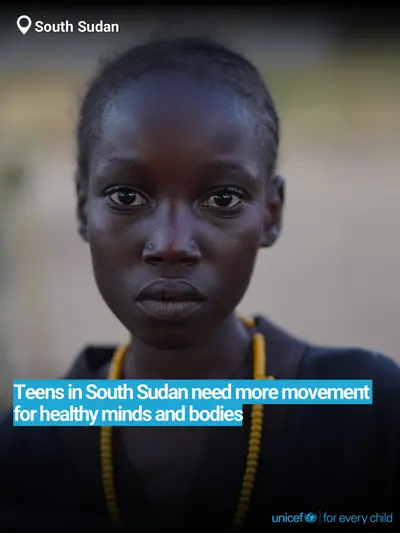 Adolescent physical activity tile for South Sudan, Bold number · English