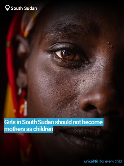 Adolescent motherhood tile for South Sudan, Bold number · English