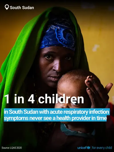 Childhood pneumonia tile for South Sudan, Bold number · English