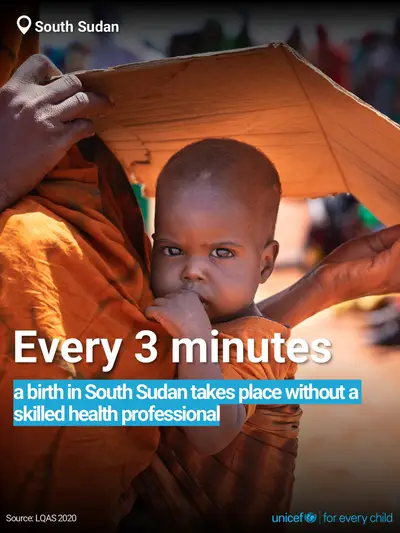 Skilled birth attendance tile for South Sudan, Bold number · English