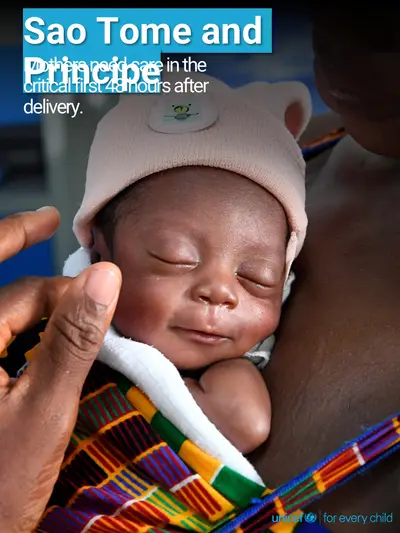 Postnatal care tile for Sao Tome and Principe, Photo · English