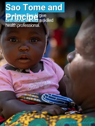 Skilled birth attendance tile for Sao Tome and Principe, Photo · English