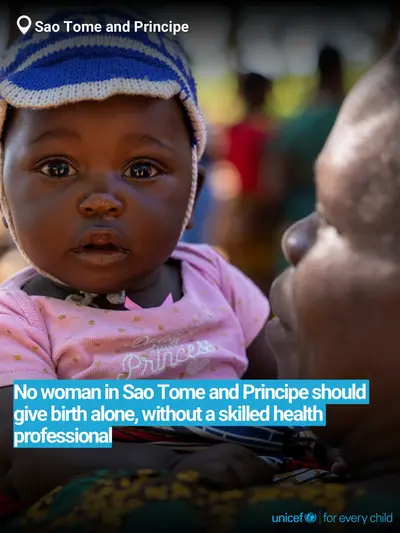 Skilled birth attendance tile for Sao Tome and Principe, Bold number · English