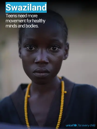 Adolescent physical activity tile for Eswatini, Photo · English